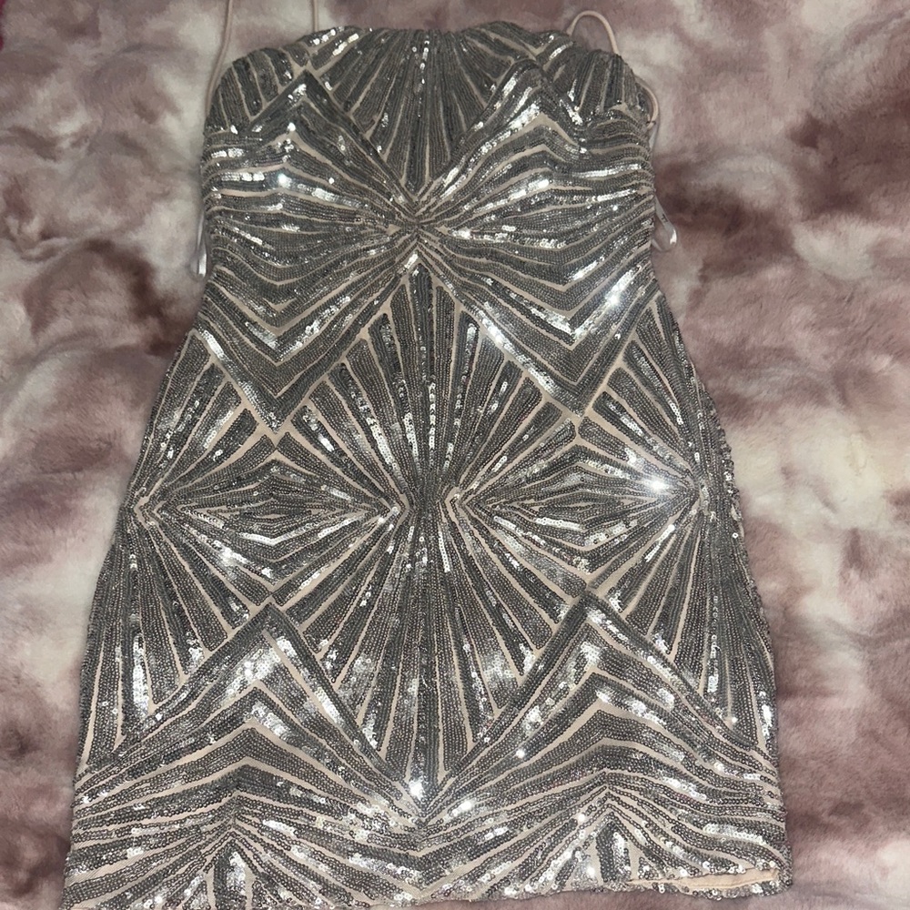 Strapless Silver Sequin Mini Dress